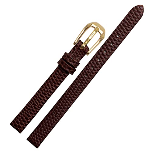 JQQJZLC Echsendruck Cowide Leder-Uhrband für Damen Ersatz Uhr weiß rotes ultra-dünner Gurt 6 8 10 12 14 16 mm (Farbe: Schwarz Roségold, Größe: 8mm) von JQQJZLC
