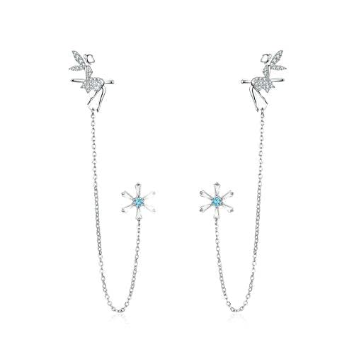 JQQJZLC Feen -Elf -Langkettenclip- und Gestütsohrringe für Frauen echte 925 Girl Geschenke Fein Schmuck von JQQJZLC
