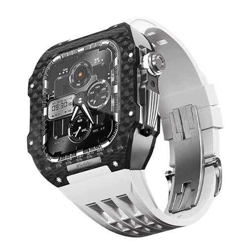 JQQJZLC Für 9 8 7 6 Se 5 4 Serie 44mm 45mm Uhrenband Mod Kit Frauen Frauen Kohlenstofffaser Uhren Hülle Gummi -Uhrengurt Ersatzzubehör von JQQJZLC