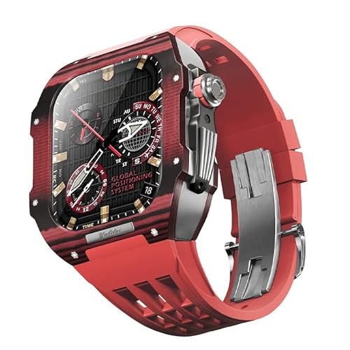 JQQJZLC Für 9 8 7 6 Se 5 4 Serie 44mm 45mm Uhrenband Mod Kit Frauen Frauen Kohlenstofffaser Uhren Hülle Gummi -Uhrengurt Ersatzzubehör von JQQJZLC