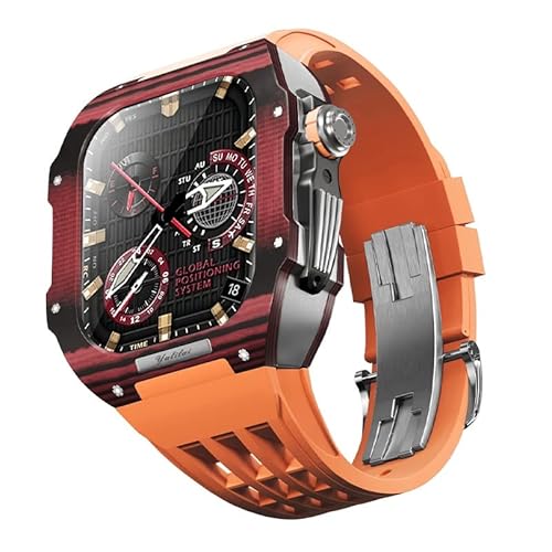 JQQJZLC Für 9 8 7 6 Se 5 4 Serie 44mm 45mm Uhrenband Mod Kit Frauen Frauen Kohlenstofffaser Uhren Hülle Gummi -Uhrengurt Ersatzzubehör von JQQJZLC