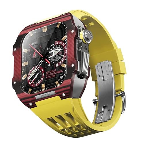 JQQJZLC Für 9 8 7 6 Se 5 4 Serie 44mm 45mm Uhrenband Mod Kit Frauen Frauen Kohlenstofffaser Uhren Hülle Gummi -Uhrengurt Ersatzzubehör von JQQJZLC