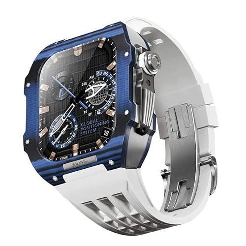 JQQJZLC Für 9 8 7 6 Se 5 4 Serie 44mm 45mm Uhrenband Mod Kit Frauen Frauen Kohlenstofffaser Uhren Hülle Gummi -Uhrengurt Ersatzzubehör von JQQJZLC