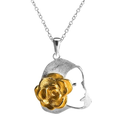 JQQJZLC Kronleuchter 925 Rose Girl Halskette hohl Anhänger Schmuck gibt Freunden Licht von JQQJZLC