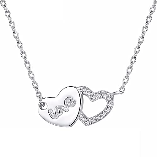 JQQJZLC Kronleuchter Frauen Doppelte Herz winzige kubische Zirkonia Kristall Anhänger Kette Choker Halskette Juwely Geschenk Alltag Light von JQQJZLC