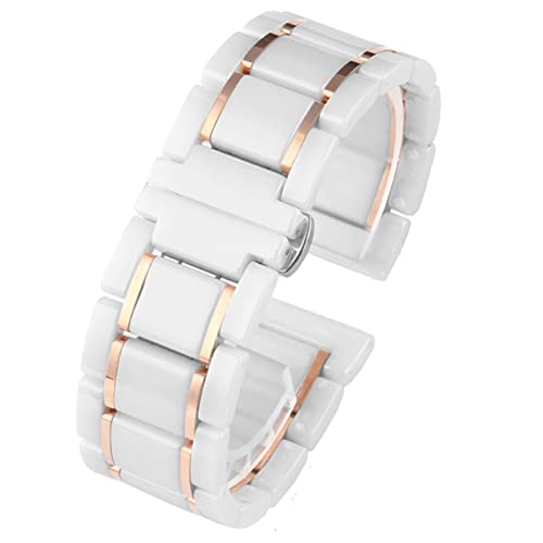 JQQJZLC Luxuskeramik und Edelstahl 20 mm 22 mm schwarzer Goldgurt für Männer Frauen Uhrengurt Armband Armband von JQQJZLC