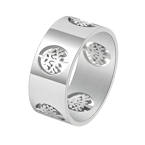 JQQJZLC Mädchen produziert Männer Titanium Stahlbaum des Lebens Ring Männer Hohllosen lässigen Gelegenheitsringen Schmuck-T40 Geschenke von JQQJZLC
