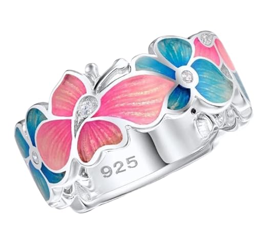 JQQJZLC Mädchenprodukte Ringe Ring Schmuck Frauen Männer versprechen Hochzeit S925 Modering Frauen Fashion Blumen Schmetterling Tierform Ring Geschenke von JQQJZLC