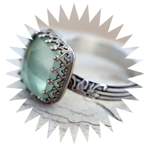 JQQJZLC Mädchenprodukte Ringe Ring Schmuck Frauen Versprechen Hochzeit Minze Grüne Mondlicht Stein Prinzessin Square Diamond Ring Geschenke von JQQJZLC