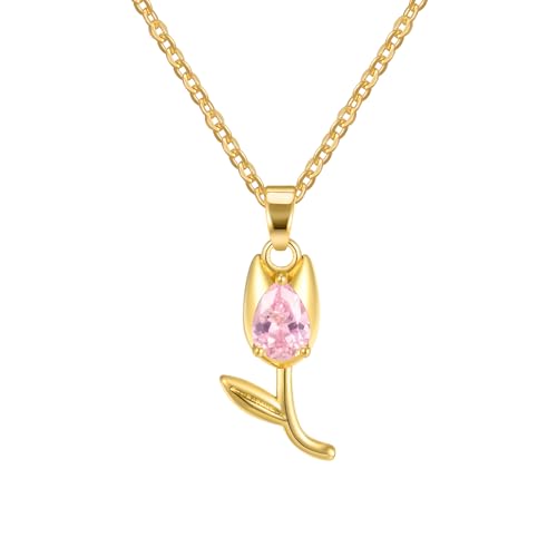 JQQJZLC Minimalistische Tulpenkette für Frauen und Mädchen, glänzende Kristalllilie -Halskette - Elegante Tulpe -Blumen -Halskette, Kragen de Tulipa, Tulpenschmuck für von JQQJZLC