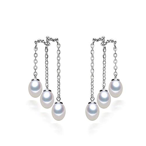 JQQJZLC Modeperlenohrringe natürlicher Süßwasserperlen Mehrschicht 925 Perlenschmuck für Frauen langer Ohrring von JQQJZLC