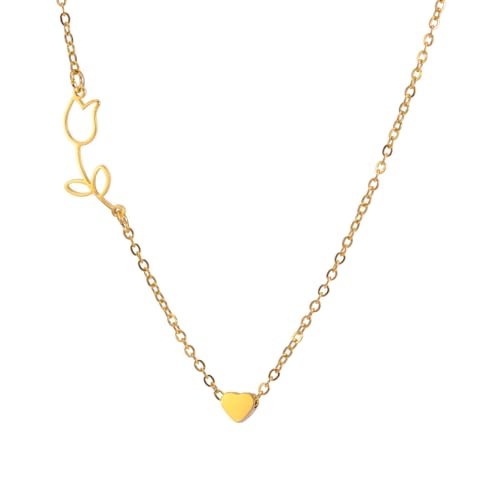 JQQJZLC Niedliche einfache 925 Sterling Silber Tulpe Halskette für Frauen und Mädchen, minimalistische Lilienkette - Tulpe Blumenkette, Kragen de Tulipán, Tulpenschmuck für von JQQJZLC