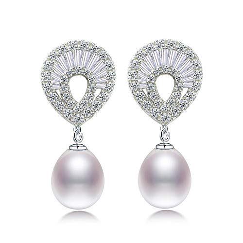 JQQJZLC Perlenohrringe natürlicher Süßwasser Perlen Tropfen Form Zirkon Big Ohrring 925 Schmuck für Frauen Geschenk von JQQJZLC