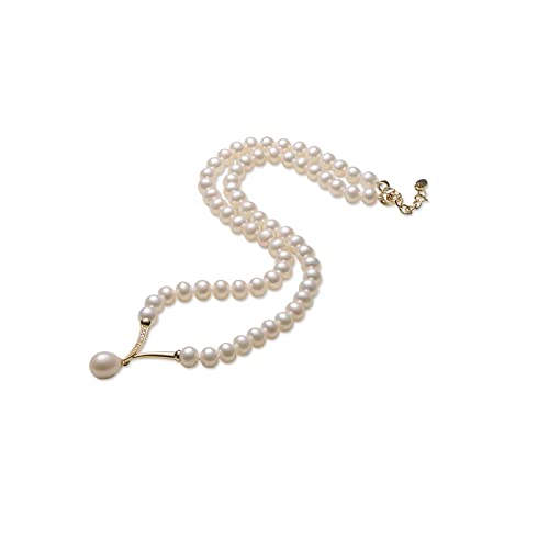 JQQJZLC Schmuck Halsketten Perlen Halskette Süßwasser Weiß rund Voll Perlen Frauen Mode -Drop -Form -Schmuck Schlüsselblatt Kette Frauen Anhänger Juwely von JQQJZLC