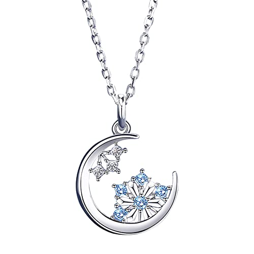 JQQJZLC Schmucktemperament Halskette, Mond Schneeflocke 925 Sterling Silber Halskette für Frauen Mädchen Schmuck für Mädchen von JQQJZLC