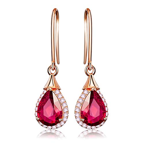 JQQJZLC Wassertropfen geformte Rubinohrtropfen 925 Schmuck Edelstein Ohrringe für Frauen Rose -Farbverlobungszubehör von JQQJZLC