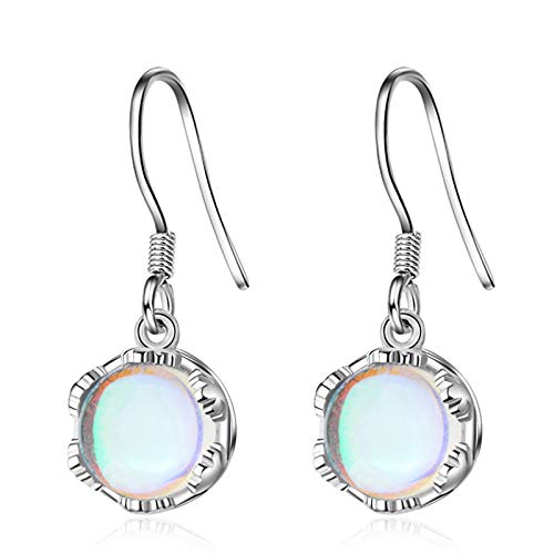 JQQJZLC Zellacity Round Moonstone Ohr Drops kurzer Stil 925 Schmuck Edelstein Ohrringe für Frauen Modestil Dating Geschenk von JQQJZLC