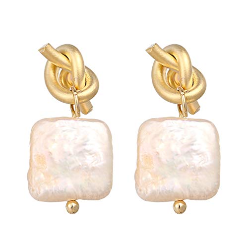 JQQJZLC Zelligkeit Geometrie natürliche Süßwasserperlenohrringe für Frauen Matt Light Knot 925 Schmuck Delikate Ohr Drops Party Geschenk von JQQJZLC