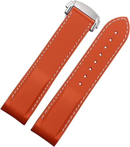 Uhrenriemen 20mm 22 mm gebogenes Ende Silikon Handgelenkband Männer Diving Gummiarmband Fit für Omega Seamaster 300 Fit für Seiko Huawei Samsung Uhrengurt (20 mm blaue weiße Linie B) von JQQJZLC