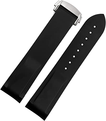 Uhrenriemen 20mm 22 mm gebogenes Ende Silikon Handgelenkband Männer Diving Gummiarmband Fit für Omega Seamaster 300 Fit für Seiko Huawei Samsung Uhrengurt (20 mm blaue weiße Linie B) von JQQJZLC