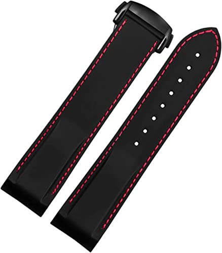 Uhrenriemen 20mm 22 mm gebogenes Ende Silikon Handgelenkband Männer Diving Gummiarmband Fit für Omega Seamaster 300 Fit für Seiko Huawei Samsung Uhrengurt (20 mm blaue weiße Linie B) von JQQJZLC