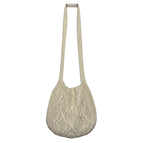 Häkeltasche für Frauen gestrickte Schultertaschen ästhetische gehäkelte Taschen Geldbörse Fee Grunge Hobo Tasche Häkeln Crossbody Tasche, beige von JQWSVE