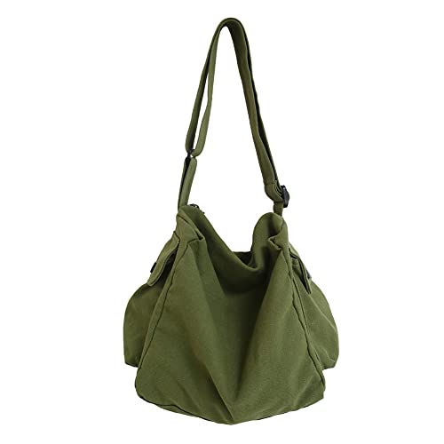 JQWSVE Canvas Messenger Bag Large Hobo Crossbody Bag with Multiple Pockets Canvas Shoulder Tote Bag for Women and Men, Grün von JQWSVE