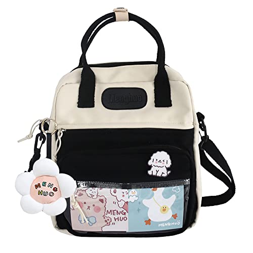 JQWSVE Kawaii-Rucksack, niedlich, Kuriertasche, Umhängetasche, Segeltuch, Tragetasche für Damen, Kawaii-Ita-Tasche mit Kawaii-Zubehör, A01-Schwarz, Small von JQWSVE