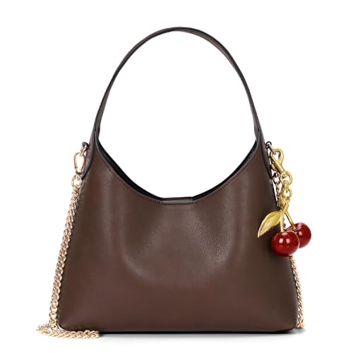 JQWSVE Hobo Geldbörse für Damen - Trendige Leder-Umhängetasche, Handtasche, Kirsch-Design, Kleine Retro Herbst-Tasche, Kaffee von JQWSVE