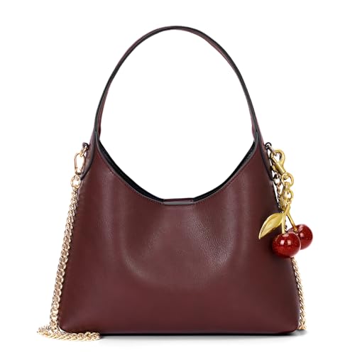 Kleine Hobo-Taschen für Damen, Kirsche, Umhängetasche, Geldbörse, Kunstleder, Tragetasche, trendige Kette, Crossbody-Tasche, Weinrot, 10.04x7.87x3.54 inches von JQWSVE