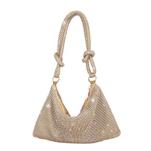 JQWSVE Strass Geldbörsen für Frauen Chic Sparkly Abend Handtasche Bling Hobo Tasche Glänzend Silber Clutch Geldbörse für Party, A02-Gold (R One), 10.2x6.3in von JQWSVE