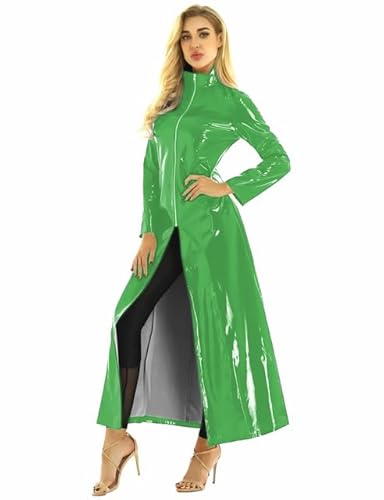 JQYTEN Women Long Sleeve Coats Unisex Men Women Wetlook PVC Leather Clubwear Female Nightclub Rave Party Pole Dance Costumes Plus Size von JQYTEN