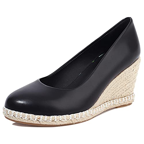 JR.catning Damen Espadrilles Keilabsatz Schuhe Runde Zehen Ohne Verschluss Herbst Schuhe Schwarz Gr 38 EU/39Cn von JR.catning