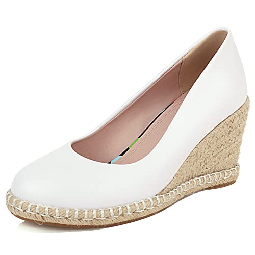 JR.catning Damen Espadrilles Keilabsatz Schuhe Runde Zehen Ohne Verschluss Herbst Schuhe Weiß Gr 37 EU/38Cn von JR.catning