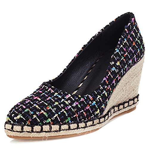 JR.catning Damen Ohne Verschluss Schuhe Pointed Toe Leisure Keilabsatz Schuhe Klassischer Espadrilles Keilabsatz Schuhe Blau Gr 39 EU/40Cn von JR.catning