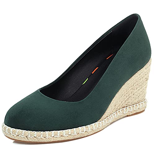 JR.catning Damen Runde Zehen Ohne Verschluss Schuhe Klassischer Espadrilles Keilabsatz Schuhe Grün Gr 40 EU/41Cn von JR.catning