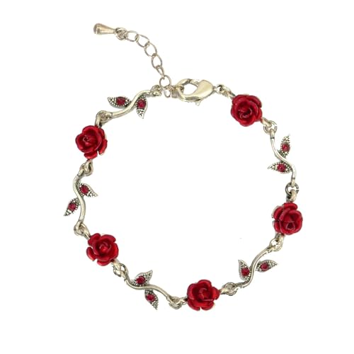 JRAIYBZ Rosen-Armbänder, Blumenarmband für Damen, verstellbares rotes Rosen-Armband, Vintage-Schmuck für Party, Geburtstag, Hochzeit, Muttertag, Weihnachten von JRAIYBZ