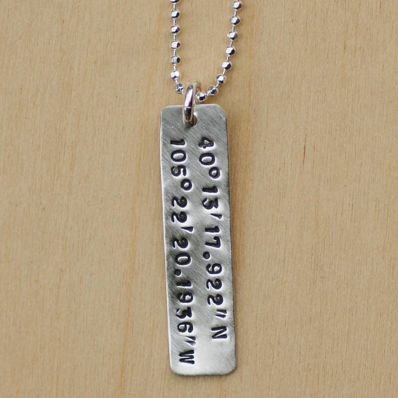 Hand Gestempelt Gps-Koordinaten Halskette von JRBHandmadeDesigns