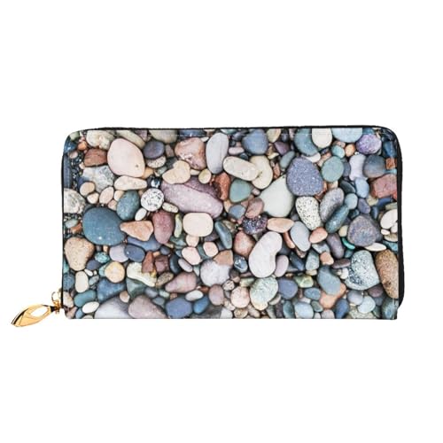 Damen-Geldbörse aus Leder, mit bunten Kieselsteinen, bedruckt, großes Fassungsvermögen, Kartenhalter, Damengeldbörse mit mehreren Kartenfächern, lange Damengeldbörse mit Reißverschlussfach, 19 x 10,5 von JRBWTDBW