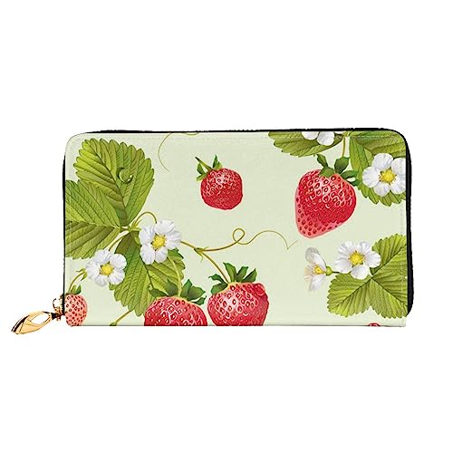 Damen-Geldbörse aus Leder, mit schönem Erdbeermuster, großes Fassungsvermögen, Kartenhalter, Damengeldbörse mit mehreren Kartenfächern, lange Damengeldbörse mit Reißverschlussfach, 19 x 10,5 cm, von JRBWTDBW
