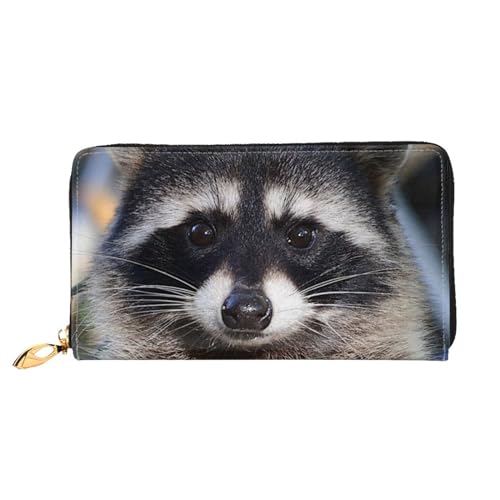 Damen-Geldbörse aus Leder mit kleinem Waschbärgesicht, großes Fassungsvermögen, Kartenhalter, Damengeldbörse mit mehreren Kartenfächern, lange Damengeldbörse mit Reißverschlussfach, 19 x 10,5 cm, von JRBWTDBW