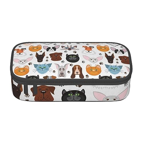 Federmäppchen mit großem Fassungsvermögen, Cartoon-Katzen- und Hunde-Federmäppchen mit großem Fassungsvermögen, für Studenten, Schreibwaren-Tasche, Schreibtisch-Organizer mit glattem Reißverschluss, von JRBWTDBW