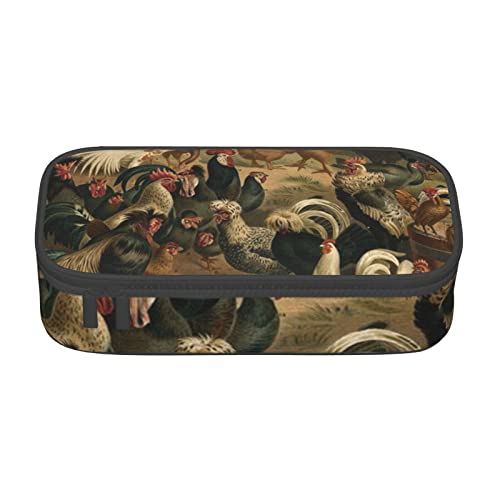 Federmäppchen mit großem Fassungsvermögen, Huhn und Hahn-Druck, großes Fassungsvermögen, Federmäppchen für Studenten, Schreibwaren-Tasche, Schreibtisch-Organizer mit glattem Reißverschluss, tragbares von JRBWTDBW