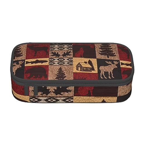 Federmäppchen mit großem Fassungsvermögen, Motiv: Bär und Hirsch, Fisch, großes Fassungsvermögen, für Studenten, Schreibwaren-Tasche, Schreibtisch-Organizer mit glattem Reißverschluss, tragbares von JRBWTDBW