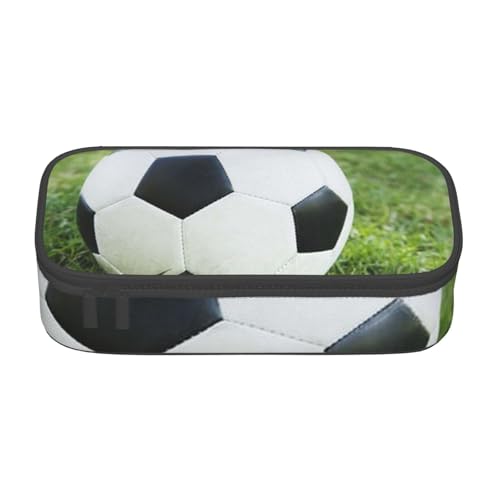 Federmäppchen mit großem Fassungsvermögen, Motiv: Fußball auf Gras, großes Fassungsvermögen, Federmäppchen für Studenten, Schreibwaren-Tasche, Schreibtisch-Organizer mit glattem Reißverschluss, von JRBWTDBW