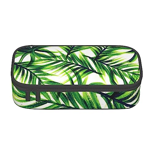 Federmäppchen mit großem Fassungsvermögen, Palmengrüne Blätter, großes Fassungsvermögen, Federmäppchen für Studenten, Schreibwaren-Tasche, Schreibtisch-Organizer mit glattem Reißverschluss, tragbares von JRBWTDBW