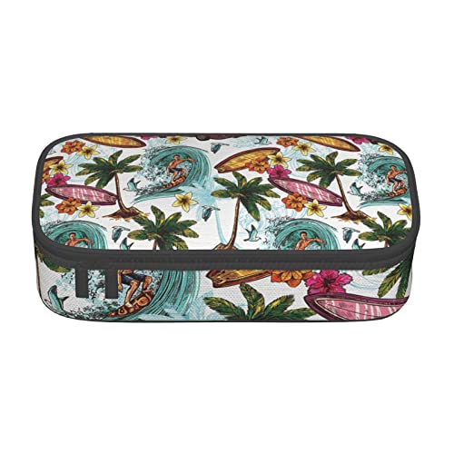 Federmäppchen mit großem Fassungsvermögen, hawaiianischer Surfer auf gewelltem großem Fassungsvermögen, Federmäppchen für Studenten, Schreibwaren-Tasche, Schreibtisch-Organizer mit glattem von JRBWTDBW