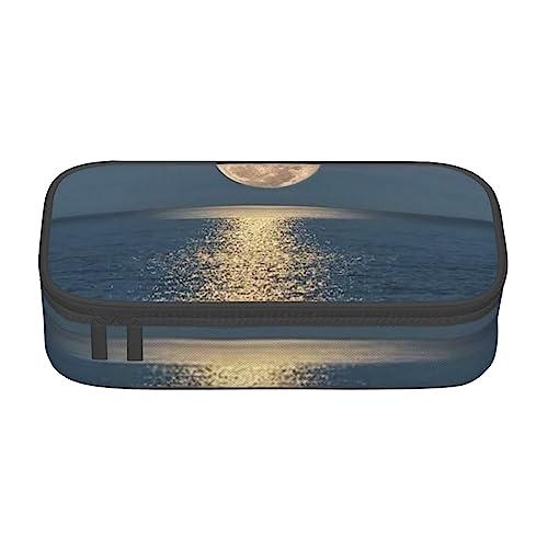 Federmäppchen mit großem Fassungsvermögen, heller Mond auf See, Hippie, großes Fassungsvermögen, Federmäppchen für Studenten, Schreibwaren-Tasche, Schreibtisch-Organizer mit glattem Reißverschluss, von JRBWTDBW