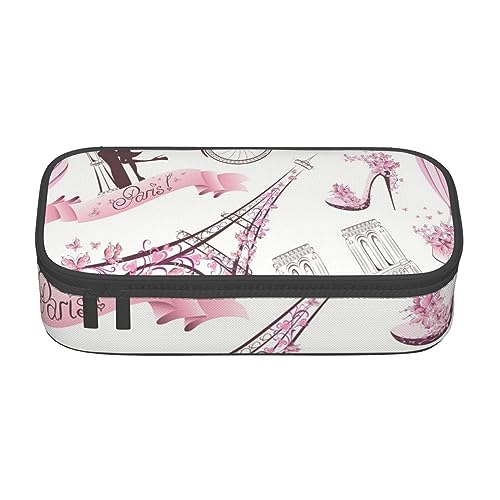 Federmäppchen mit großem Fassungsvermögen, romantisches Federmäppchen mit Paris, Schmetterling, großes Fassungsvermögen, für Studenten, Schreibwaren-Tasche, Schreibtisch-Organizer mit glattem von JRBWTDBW