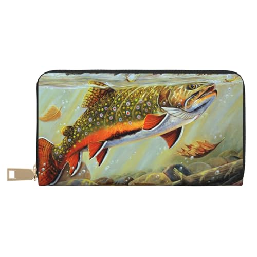 JRBWTDBW Brook Trout Fly Fishing Long Faux Leather Clutch Chic Stylish Women's Wallets for Modern Women Large Capacity Card Holder and Organizer Pockets Durable Purse Handbag for Everyday Travel, von JRBWTDBW
